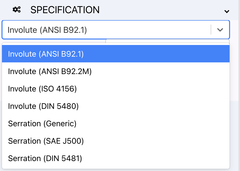 Standards dropdown showing 7 supported spline standards