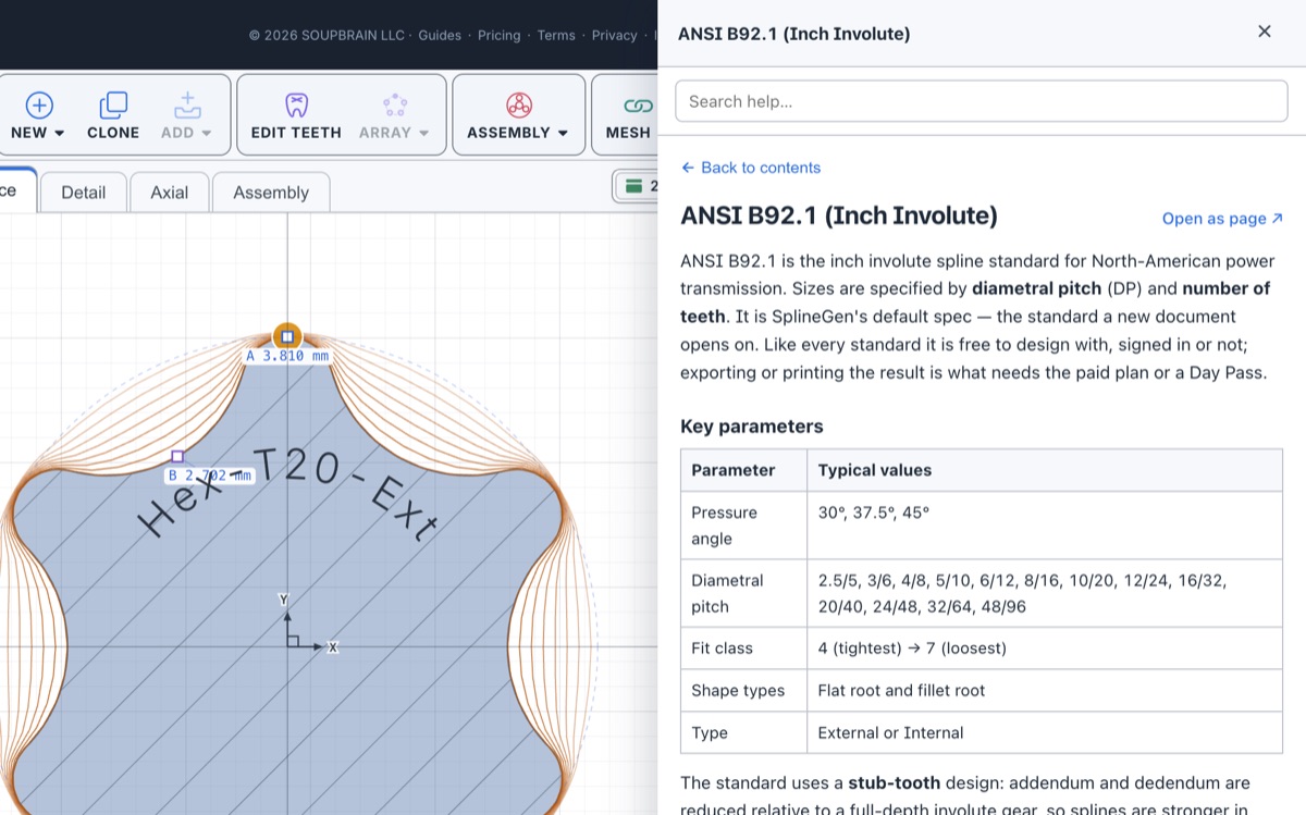 Built-in ANSI B92.1 guide open beside a part